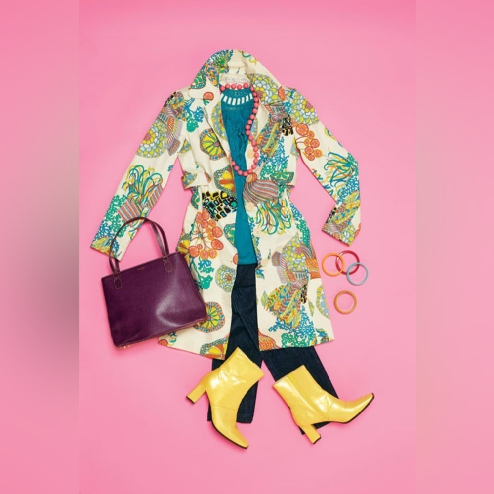 Trina Turk Jacket Coat Floral Multicolor Art Cotton